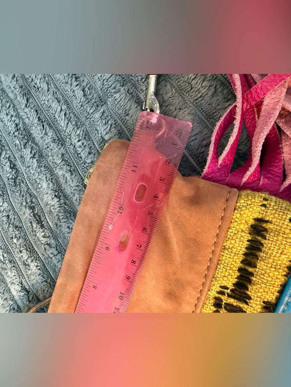 Bespoke Handmade Rebyc. Colorblock Leather Crossbody Bag - Blue, Tan & Pink - Picture 5 of 6